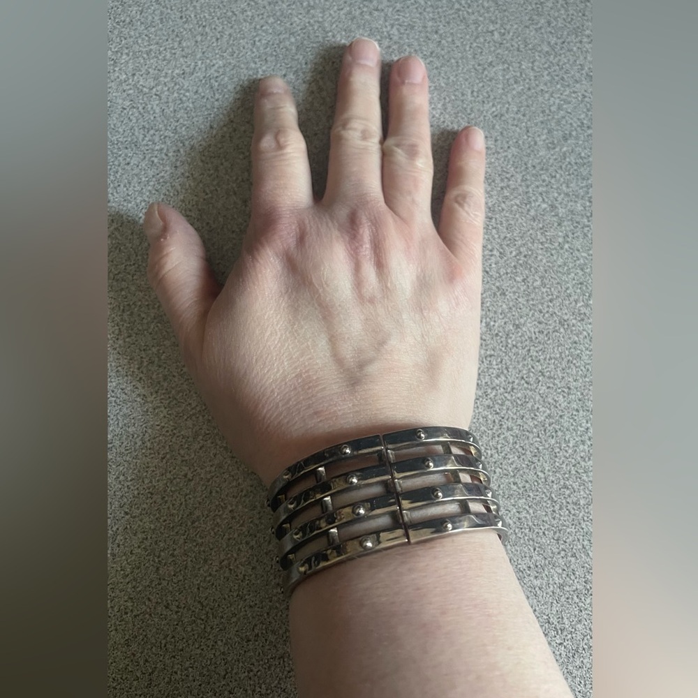 Silver Toned Stud Hinge Bracelet